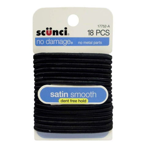 Ligas Para Sujetar El Cabello No Damage Satin Black, Scunci 18 pzas