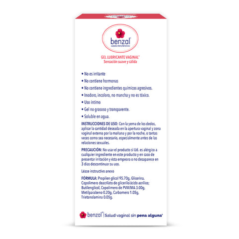 Gel Lubricante Vaginal Sensación Suave y Cálida Benzal 30 g