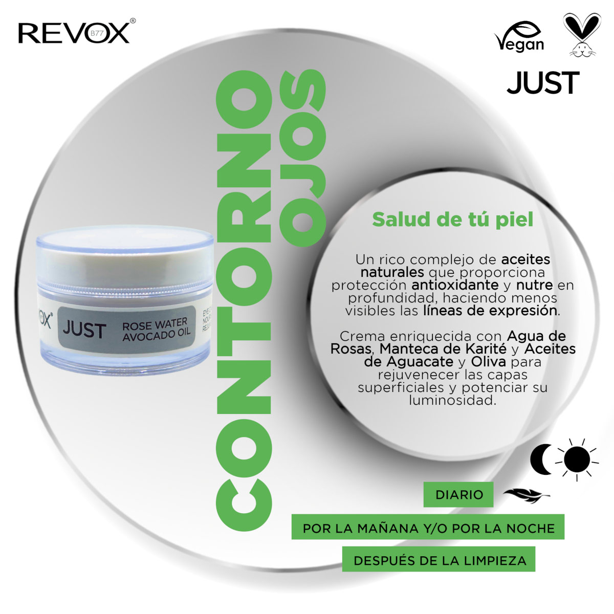 Revox B77 Just Agua De Rosas Aceite De Aguacate Crema Contorno De Ojos Nutre Y Rejuvenece 50 Ml image number null