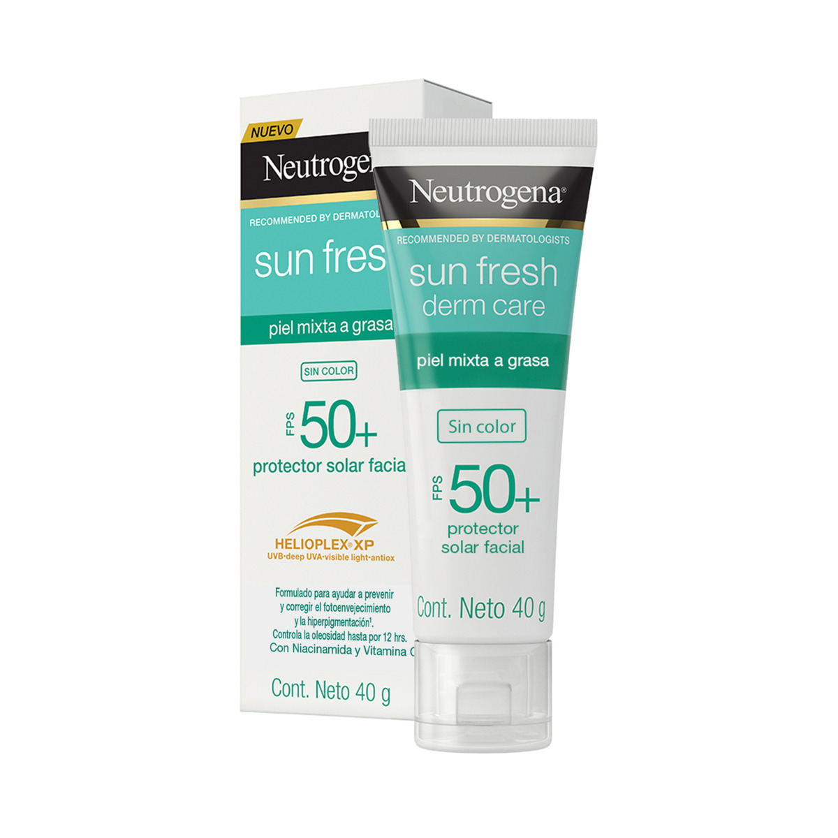 Neutrogena Protector Solar Facial Sin Color Sun Fresh Derm Care Niacinamida Fps50+ 40g image number null