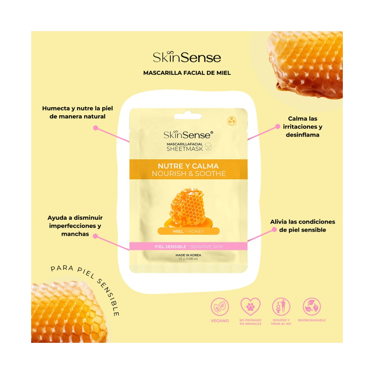 Skin Sense Mascarilla Facial de Tela Miel image number null