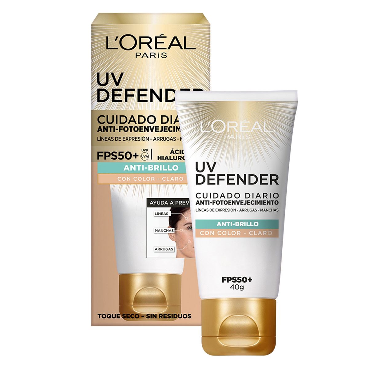 L'or&eacute;al Protector Solar Diario Antibrillo Fps50+ Uv Defender Tono Claro 40 Ml image number null