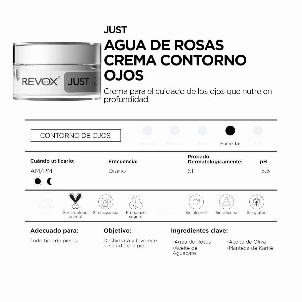 Revox B77 Just Agua De Rosas Aceite De Aguacate Crema Contorno De Ojos Nutre Y Rejuvenece 50 Ml image number null
