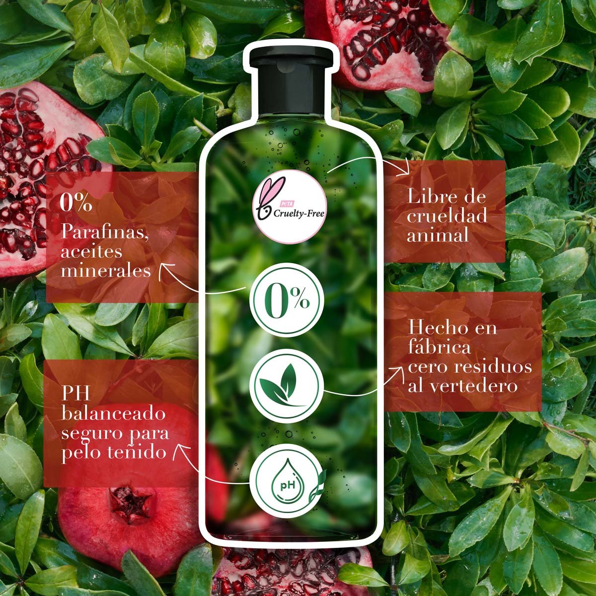 Herbal Essences Pelo Largo Granada & Prote&iacute;na Vegana Shampoo 400 Ml image number null