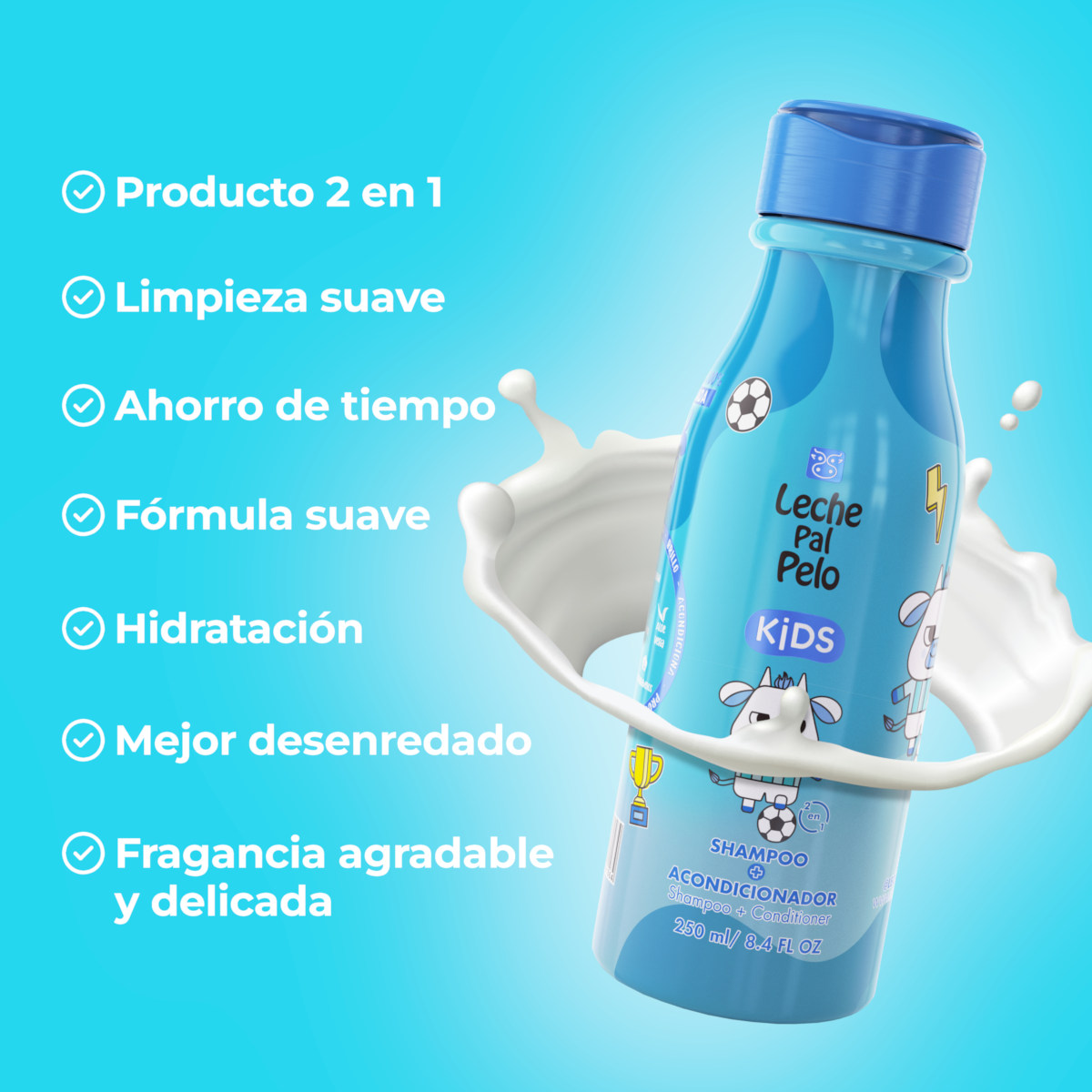 Leche Pal Pelo Kids Shampoo + Acondicionador 2 En 1 250 Ml image number null
