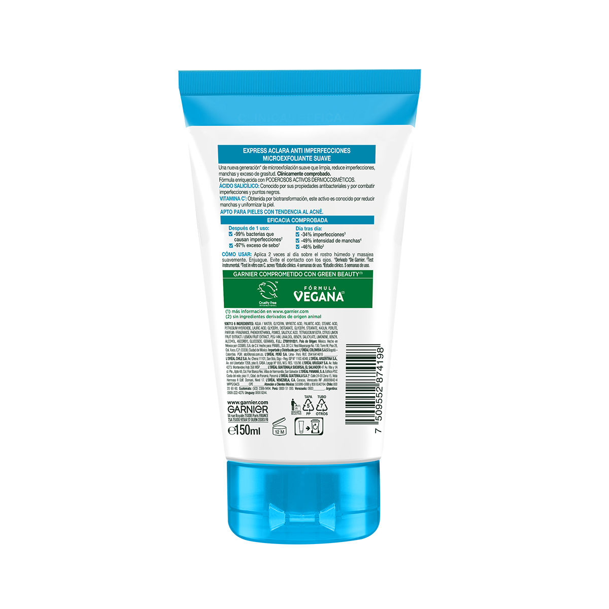 Garnier Skin Active Exfoliante Antiacn&eacute; 150 Ml image number null