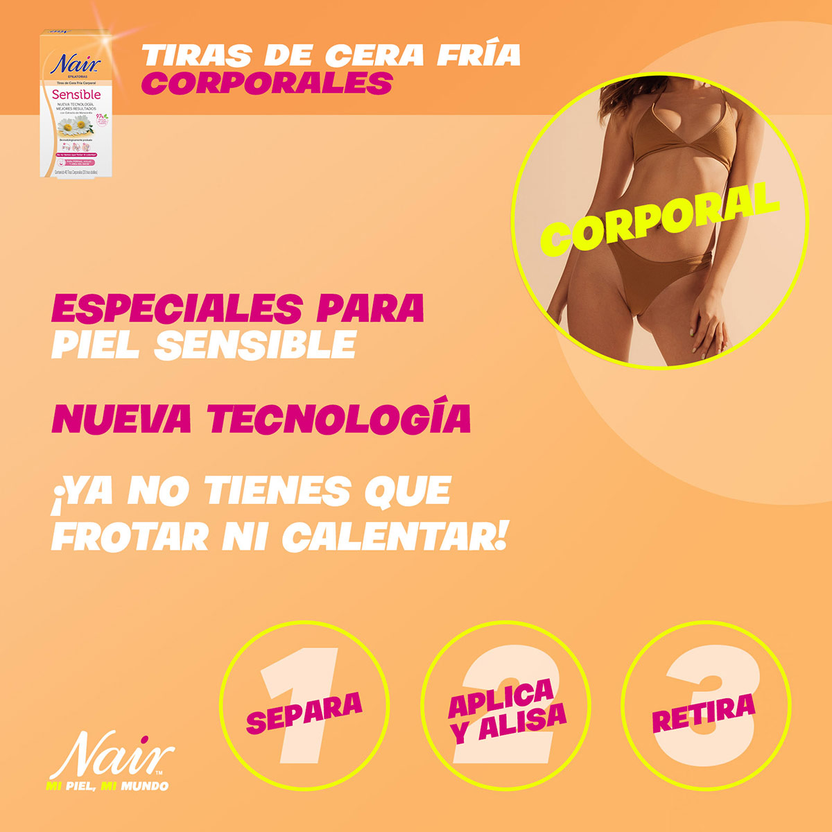 Nair Tiras De Cera Fr&iacute;a Corporales Para Piel Sensible Con Extracto De Manzanilla image number null