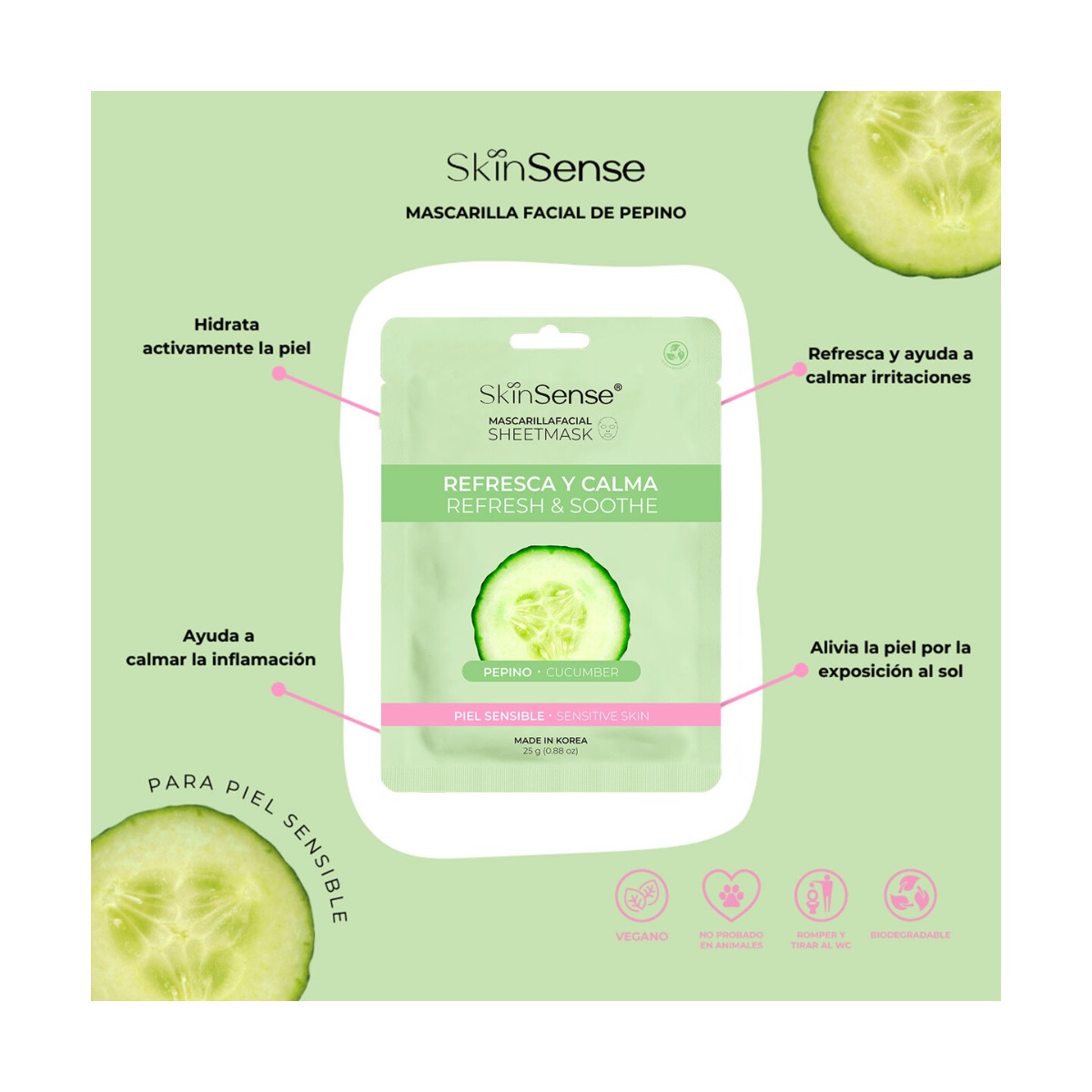 Skin Sense Mascarilla Facial de Tela Pepino image number null