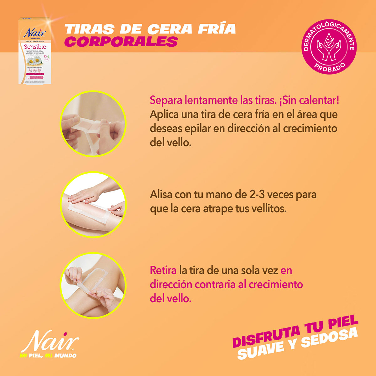 Nair Tiras De Cera Fr&iacute;a Corporales Para Piel Sensible Con Extracto De Manzanilla image number null