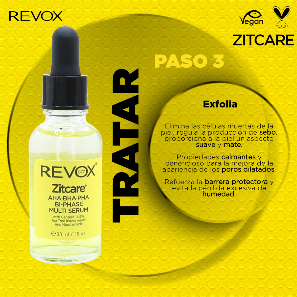 Revox B77 Zitcare Aha Bha Pha Suero Multifase Bif&aacute;sico Con Centella 14.5% Te De &Aacute;rbol Y Niacinamida 30 Ml image number null