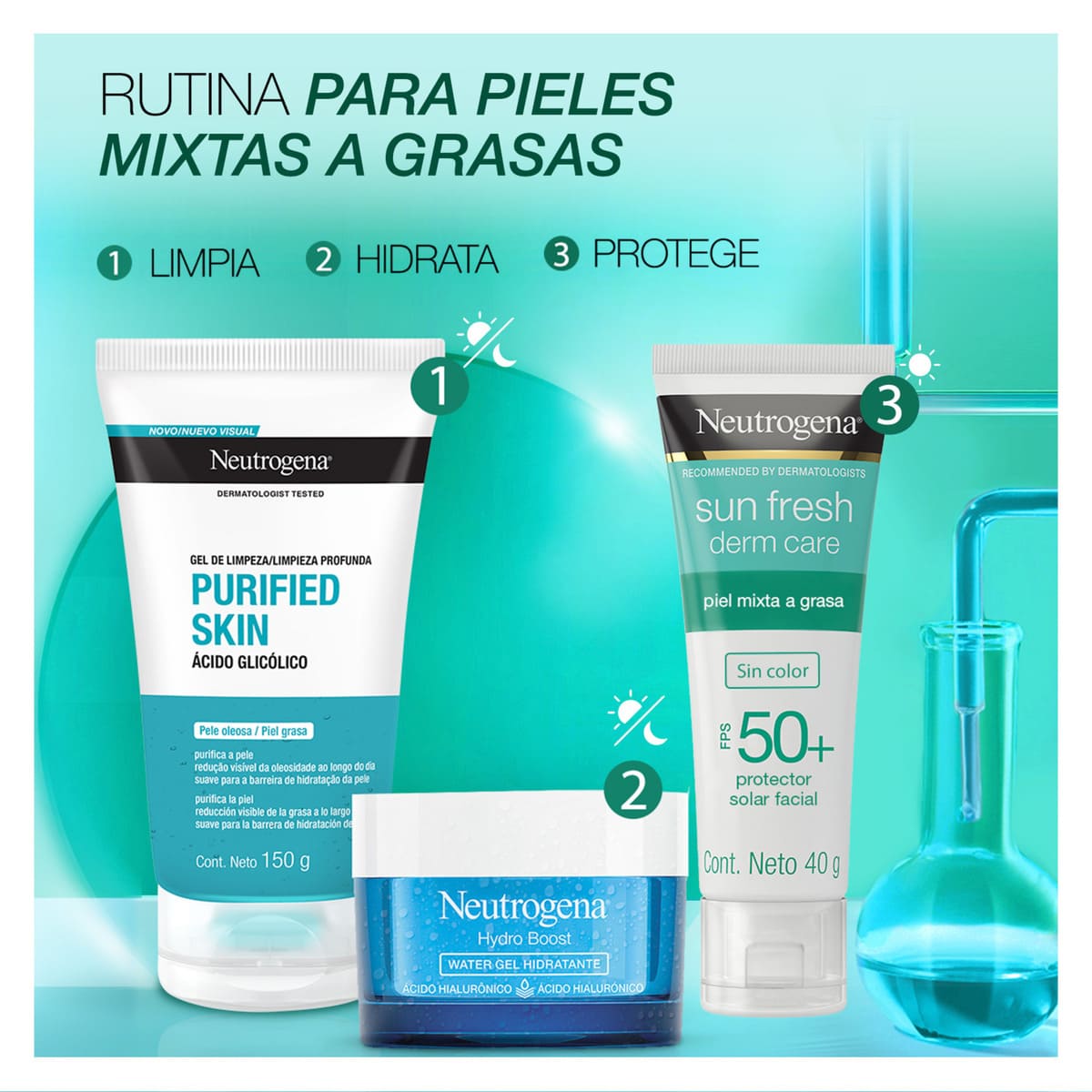 Neutrogena Protector Solar Facial Sin Color Sun Fresh Derm Care Niacinamida Fps50+ 40g image number null