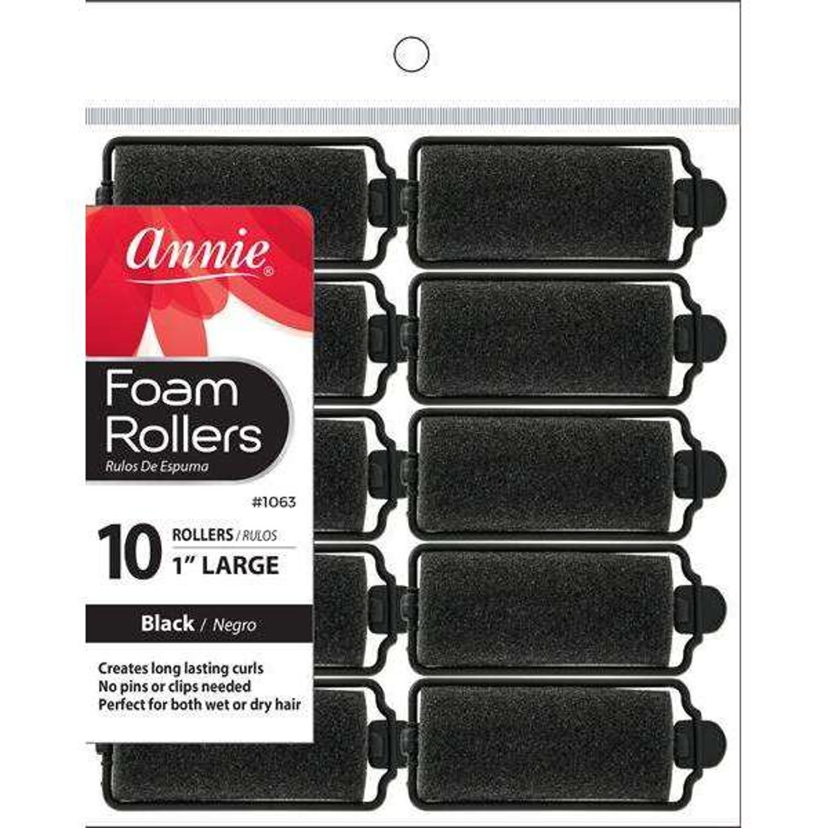 Annie Foam Rollers Rizos 10  Negro Grande 1 Pulg image number null