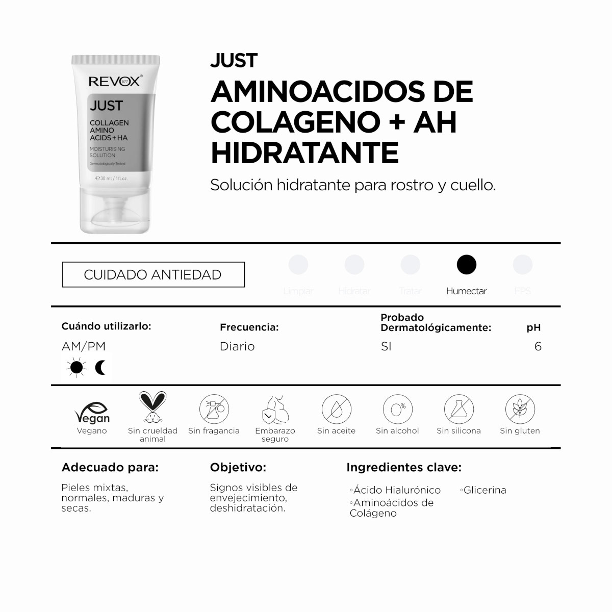 Revox B77 Just Amino&aacute;cidos De Col&aacute;geno + &Aacute;cido Hialur&oacute;nico Soluci&oacute;n Hidratante 30 Ml image number null