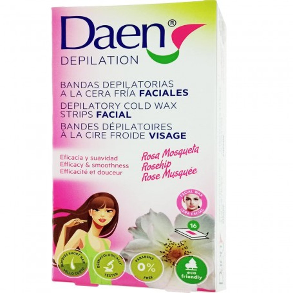 Daen Tiras Faciales Depilatorias16 Bandas Con Rosa Mosqueta image number null