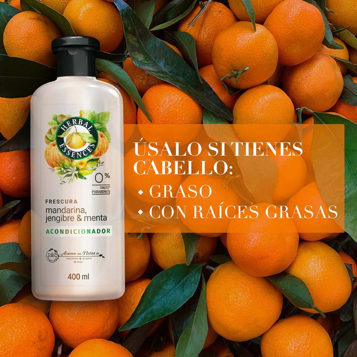 Herbal Essences Frescura Mandarina, Jengibre & Menta Acondicionador 400 Ml image number null