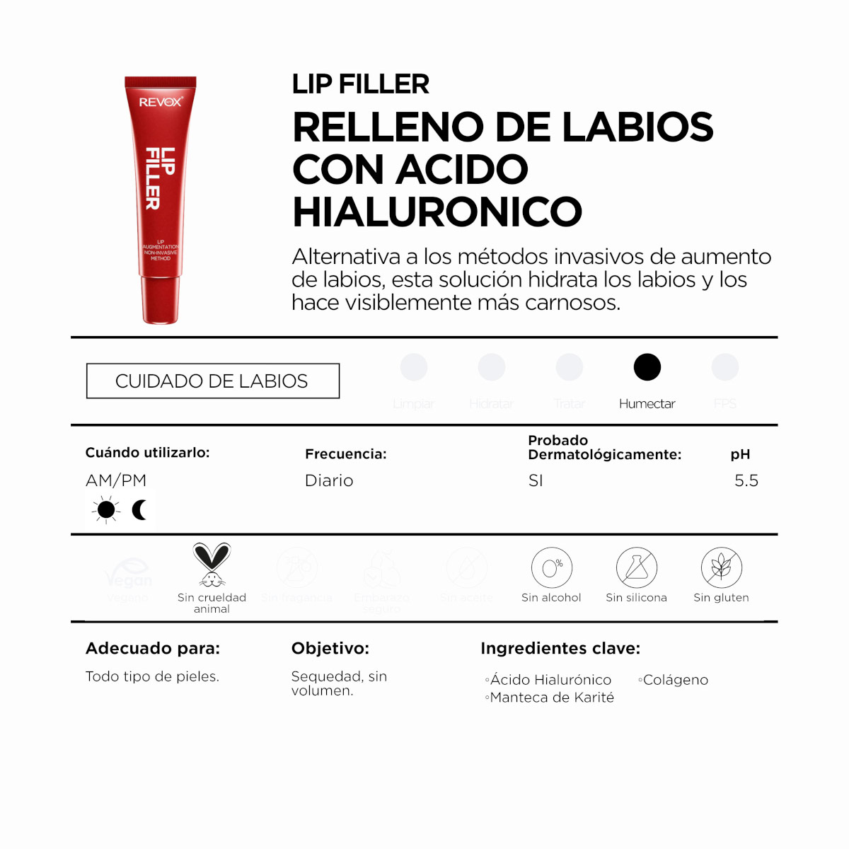 Revox B77 Lip Filler Relleno De Labios Con &Aacute;cido Hialur&oacute;nico Col&aacute;geno Vitamina E Y Manteca De Karit&eacute; 12 Ml image number null
