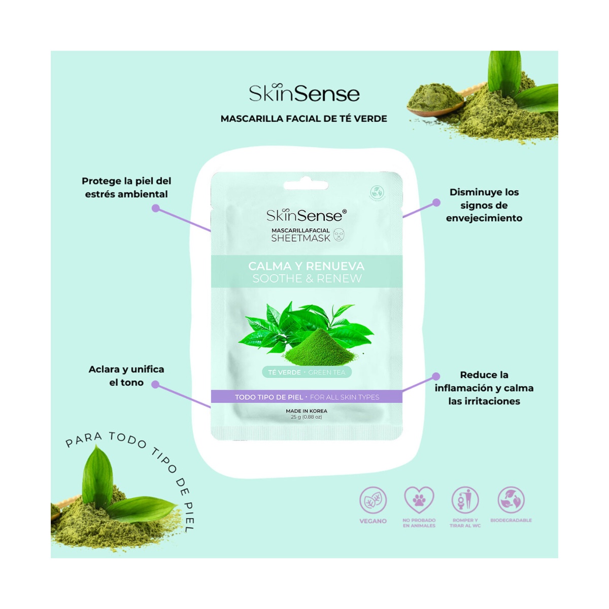 Skin Sense Mascarilla Facial de Tela T&eacute; Verde image number null